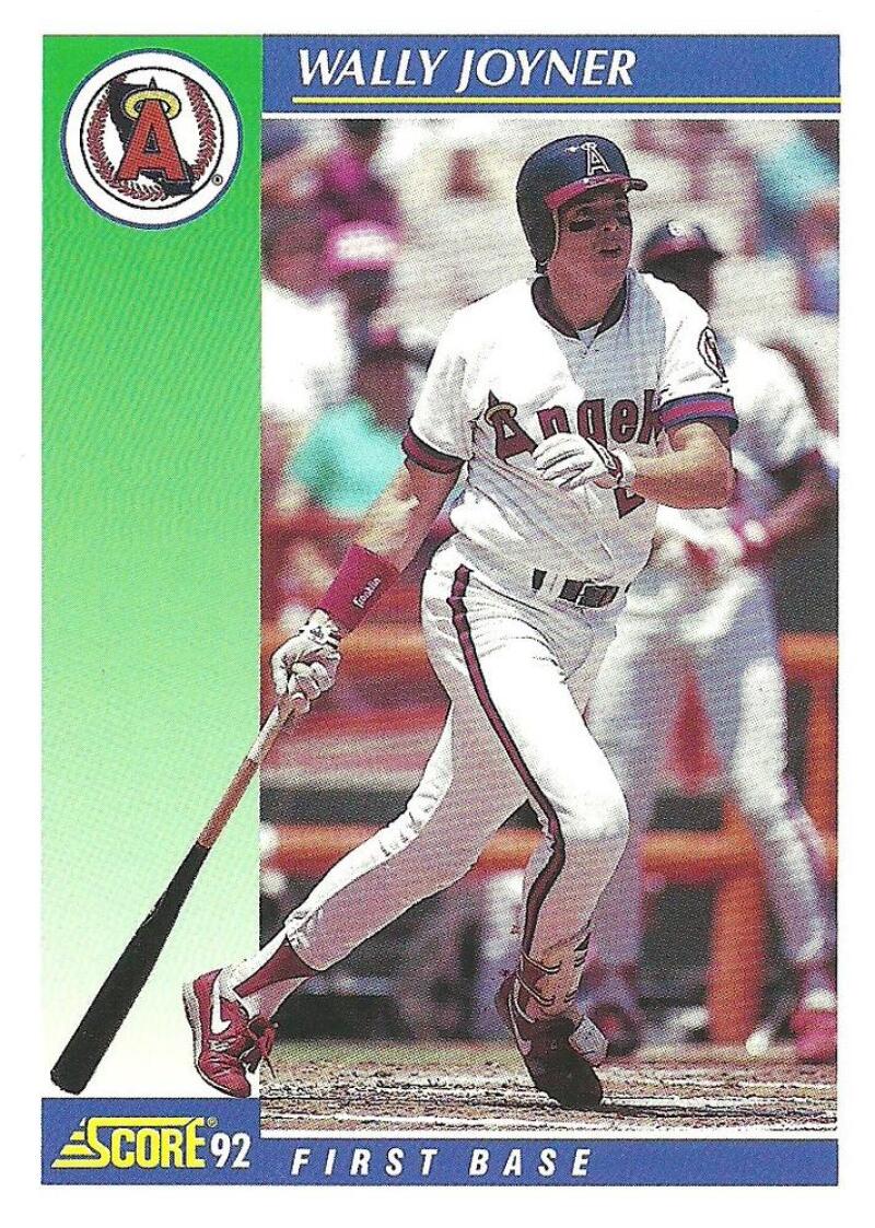 Wally Joyner at bat in white uniform on 1992 California Angels baseball card