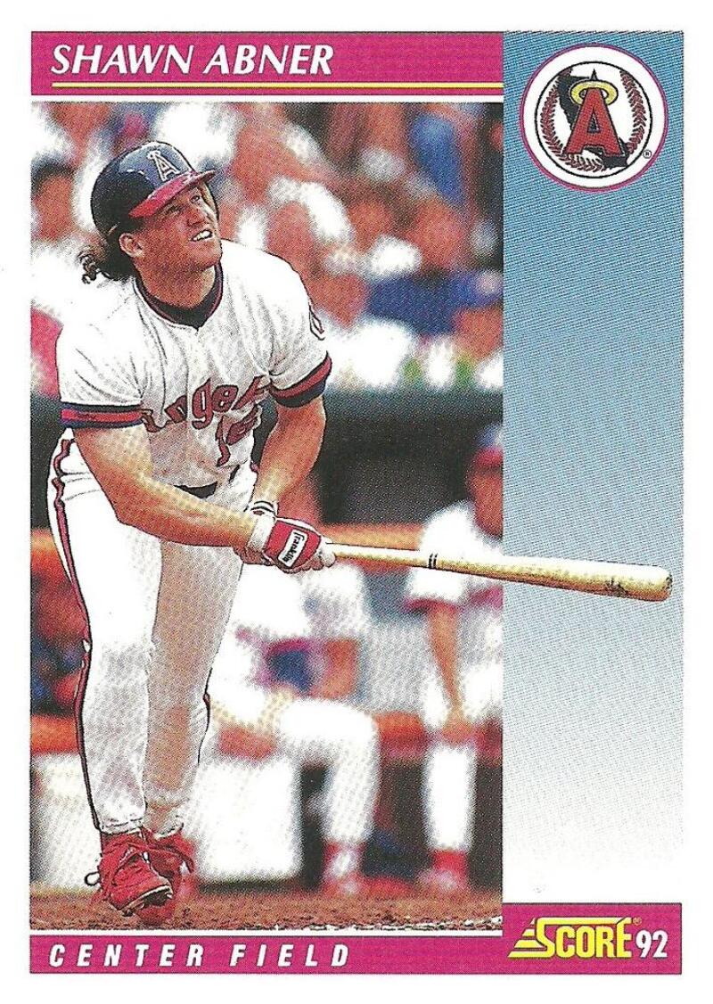 Shawn Abner swinging bat on 1992 California Angels baseball card #616