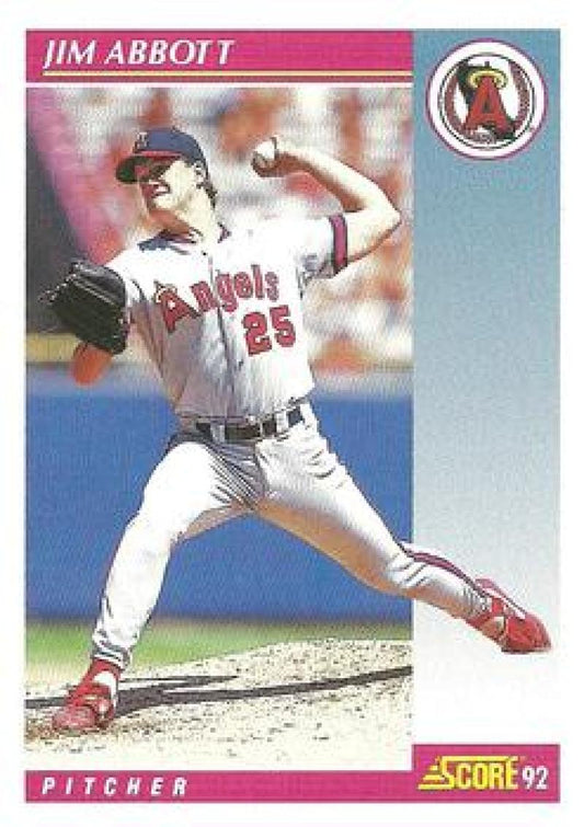 Jim Abbott California Angels Baseball Card #620 mid-delivery in white uniform #25