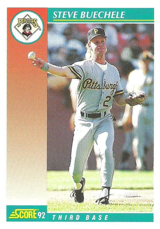 Steve Buechele 1992 Score baseball card featuring Pittsburgh Pirates gray road uniform