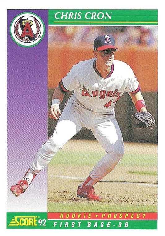 1992 Score Chris Cron California Angels Baseball Card in white home uniform