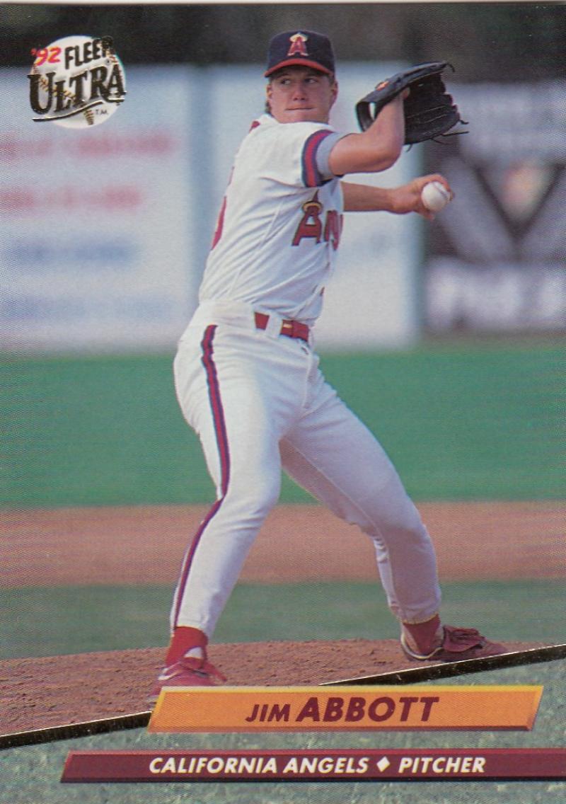 Jim Abbott California Angels pitcher in white uniform on 1992 Fleer Ultra baseball card