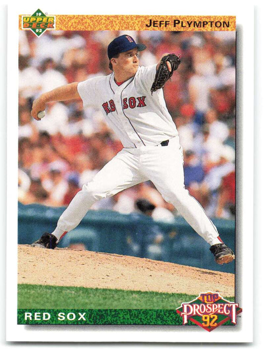 Red Sox pitcher Jeff Plympton mid-delivery on 1992 Upper Deck baseball card