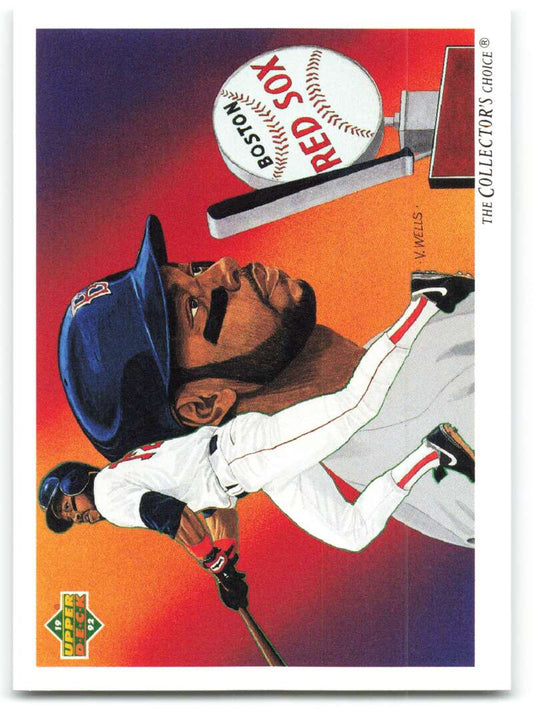 Ellis Burks swinging a bat in a Boston Red Sox uniform on a baseball card