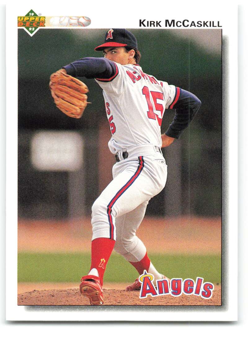 Kirk McCaskill in California Angels uniform pitching on mound for Upper Deck card