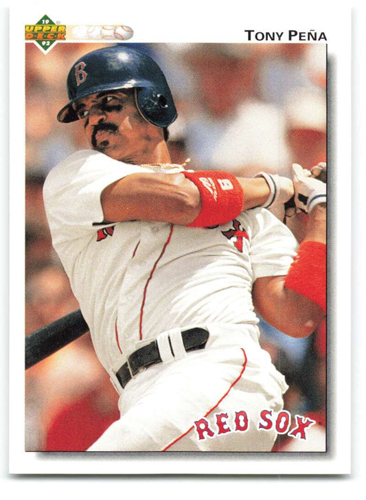 Boston Red Sox player Tony Pena swinging a bat on 1992 Upper Deck baseball card