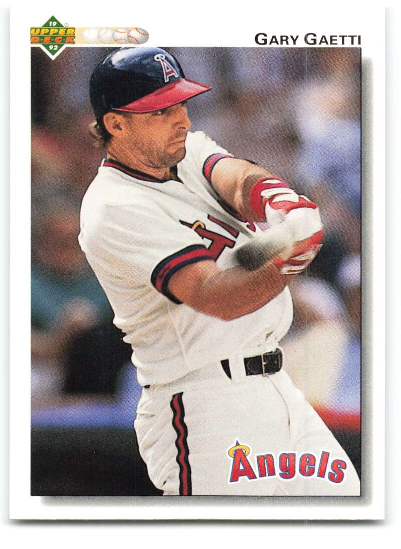 Baseball card of Gary Gaetti in California Angels uniform from 1992 Upper Deck