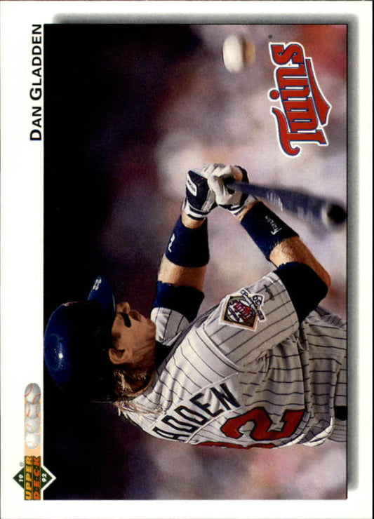 Baseball player in Minnesota Twins pinstripes catching a ball on 1992 Upper Deck card