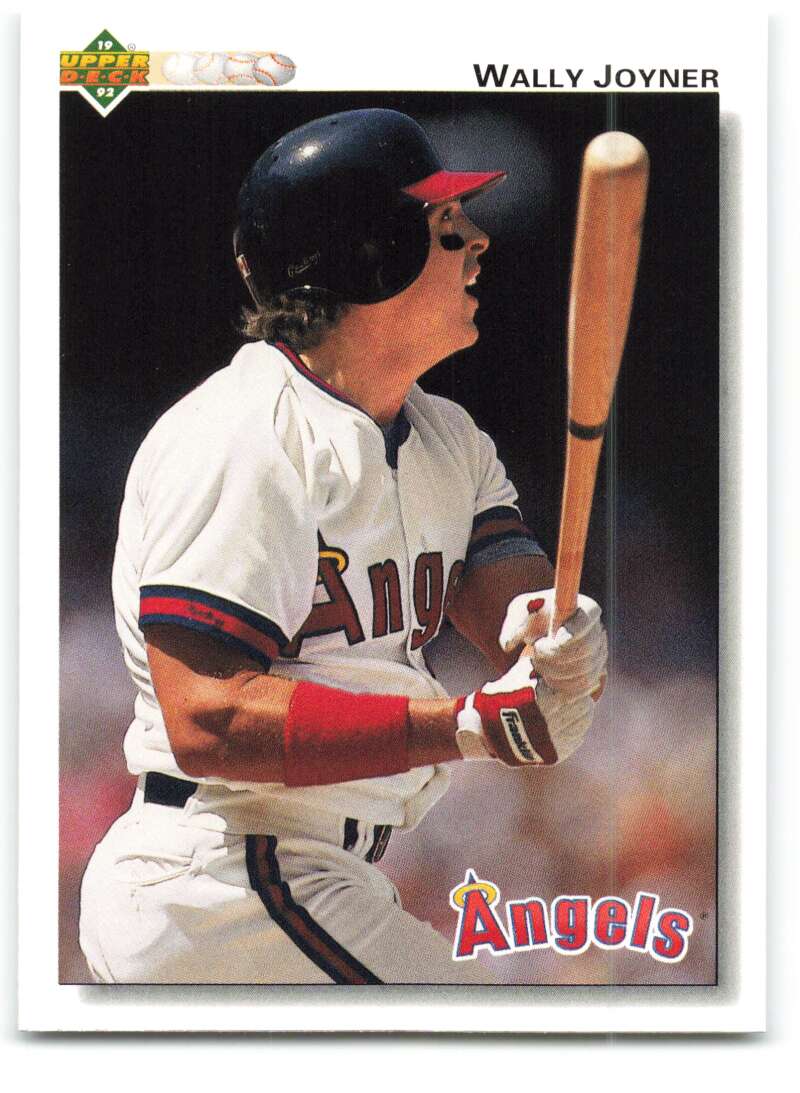 Wally Joyner at bat in a California Angels uniform on 1992 Upper Deck baseball card