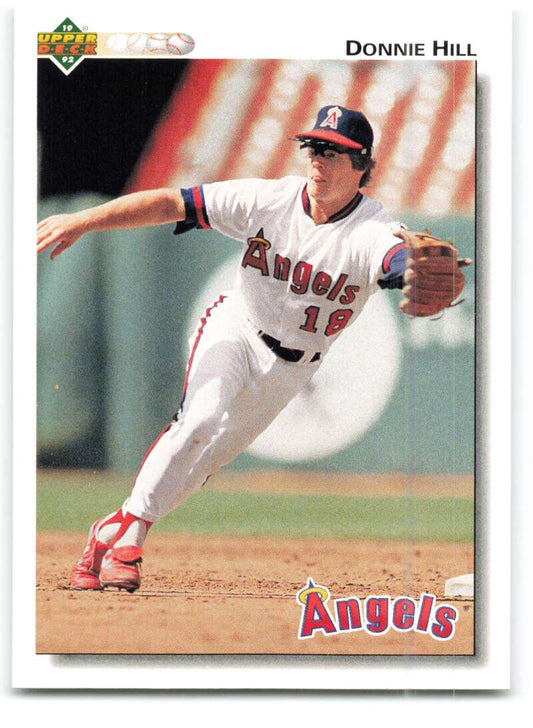 Donnie Hill in a California Angels uniform pitching on the mound, Upper Deck card