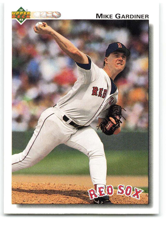 Baseball player in white Red Sox uniform pitching on the mound for Boston Red Sox card