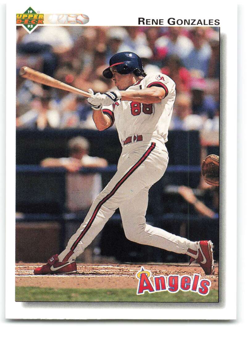 Rene Gonzales mid-swing California Angels baseball card from 1992 Upper Deck