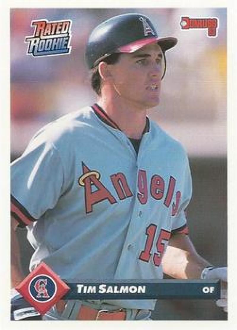 Tim Salmon California Angels baseball card with jersey number 15 in a light blue uniform