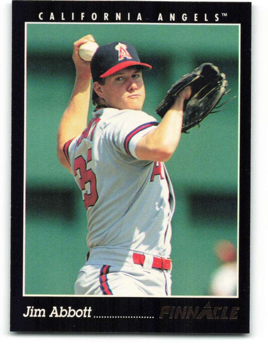 California Angels baseball card of Jim Abbott in a white and red uniform