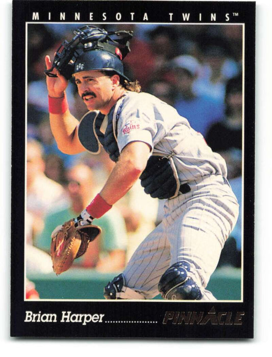 Minnesota Twins baseball card of Brian Harper in home pinstripes action shot