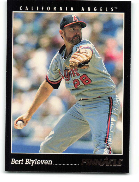 Baseball card of Bert Blyleven pitching in gray uniform for California Angels