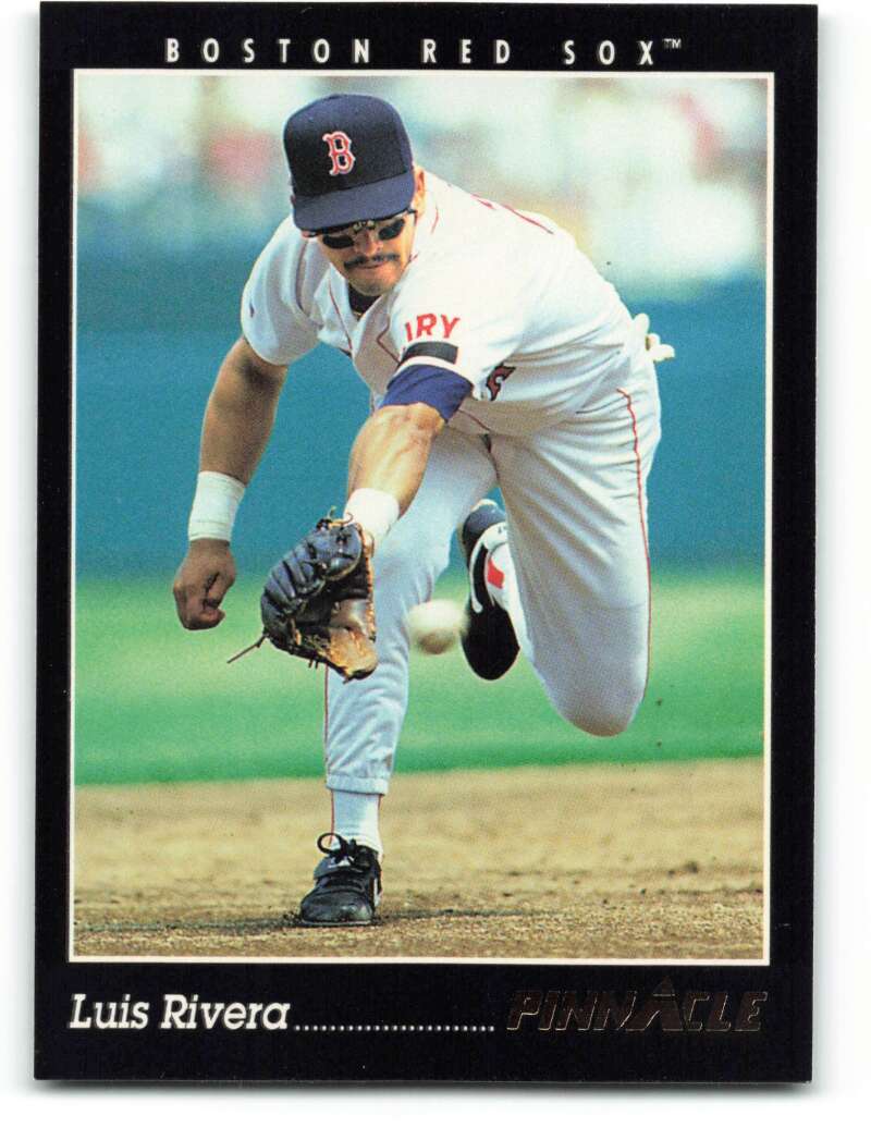 Luis Rivera delivering a pitch for the Boston Red Sox on a 1993 baseball card