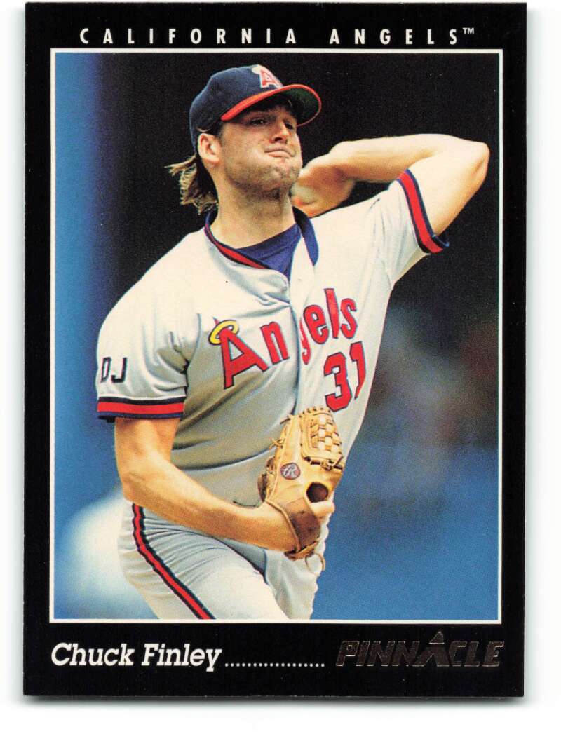 Baseball player Chuck Finley pitching in California Angels uniform #31 on baseball card