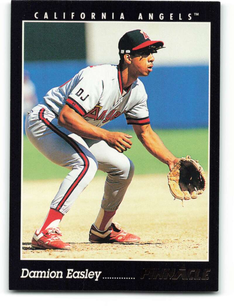 Baseball player Damion Easley in California Angels uniform fielding on the card