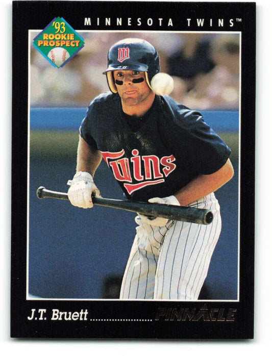 Minnesota Twins baseball card of J.T. Bruett preparing to bunt for a hit