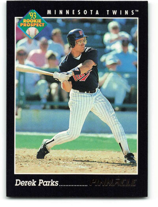 Derek Parks Minnesota Twins Baseball Card in pinstripe uniform at bat