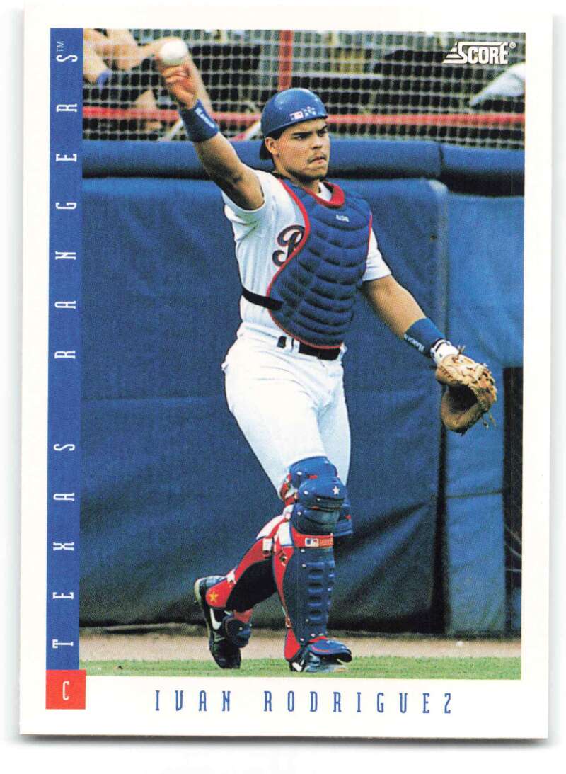 Ivan Rodriguez in Texas Rangers catcher uniform making a throwing motion