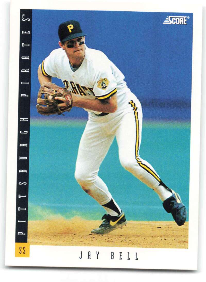 Jay Bell in white Pittsburgh Pirates uniform fielding for 1993 Score baseball card