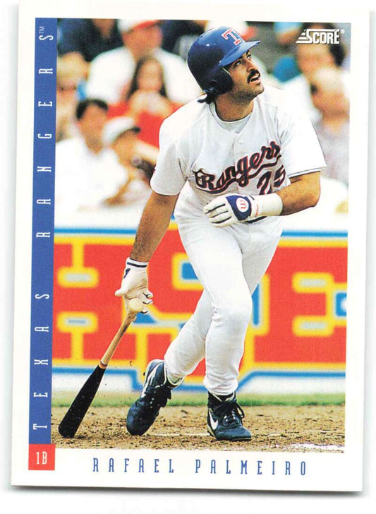 Texas Rangers Baseball Card featuring Rafael Palmeiro in white uniform number 72