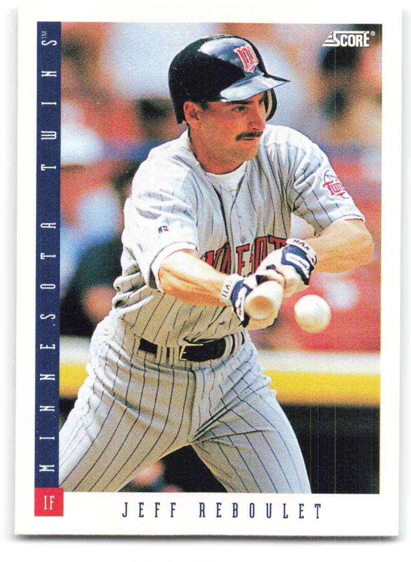 Jeff Reboulet bunting on a Minnesota Twins baseball card from 1993 Score