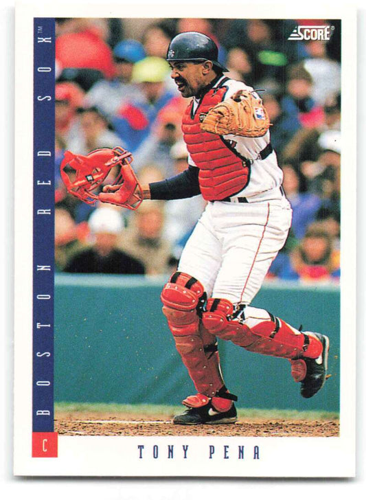 1993 Score #261 Tony Pena baseball card featuring a Boston Red Sox catcher in red gear