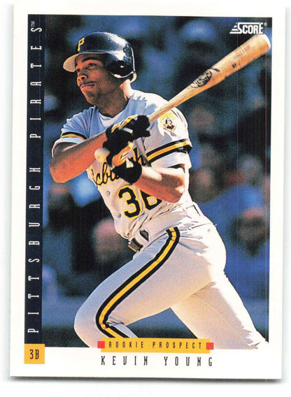 Pittsburgh Pirates Baseball Card of Kevin Young in white uniform, number 39, at bat