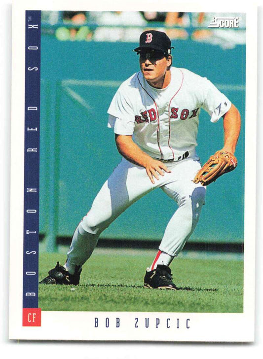 Baseball card of Bob Zupcic in fielding stance for Boston Red Sox collectors