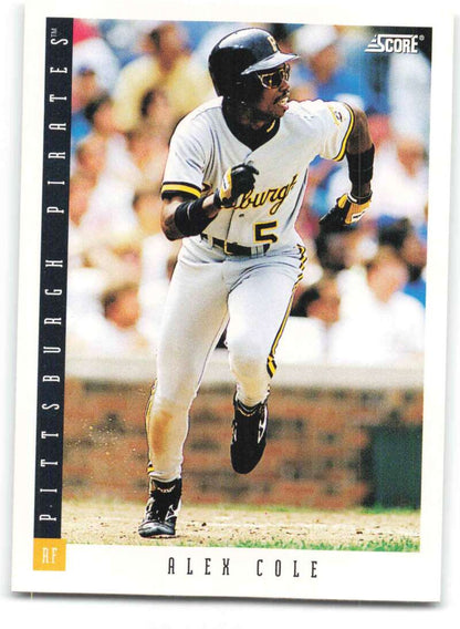 Alex Cole running to first base on a Pittsburgh Pirates baseball card from 1993