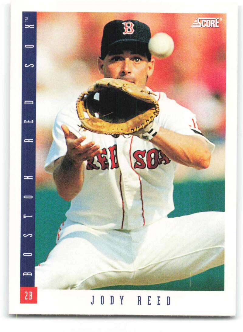 Baseball card of Jody Reed catching a baseball for the Boston Red Sox