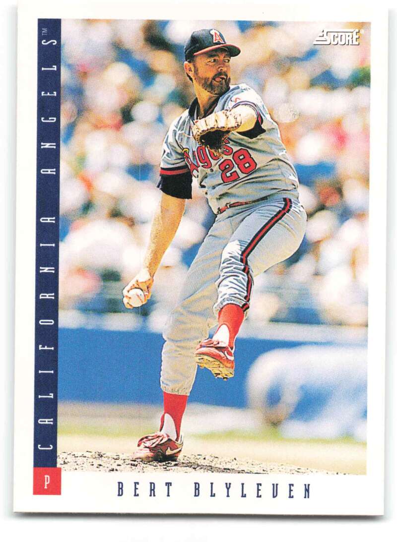 Bert Blyleven delivers a pitch on his California Angels baseball card from 1993 Score