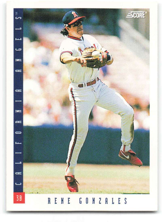 Baseball card of Rene Gonzales throwing for California Angels, 1993 Score #604