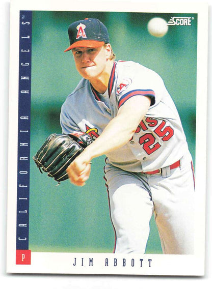 Jim Abbott mid-delivery baseball card #646 from the California Angels 1993 Score set