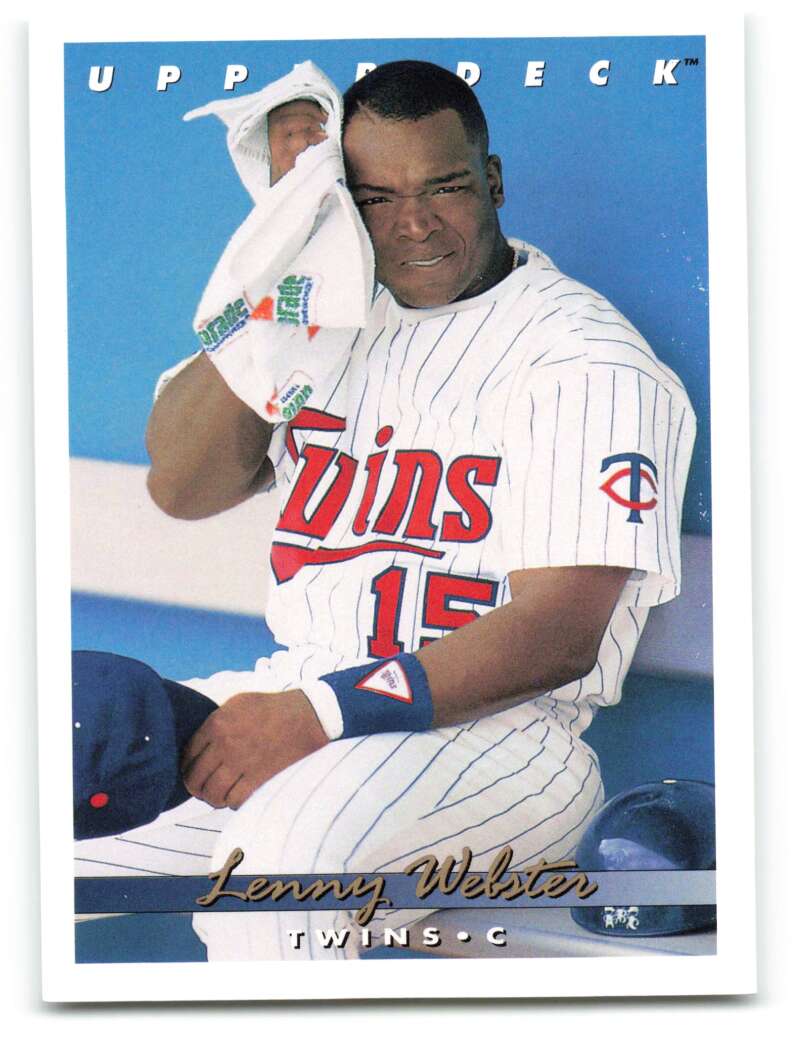 1993 Upper Deck Lenny Webster baseball card featuring Minnesota Twins player in uniform