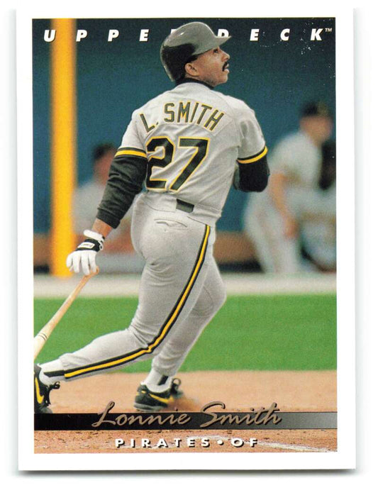 Pittsburgh Pirates baseball card of Lonnie Smith wearing number 27 in a white uniform