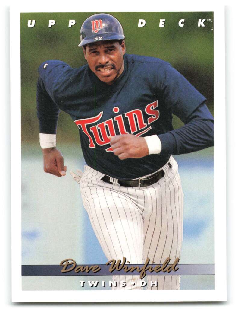 Baseball card of Dave Winfield in Minnesota Twins navy pinstripes, Upper Deck 1993