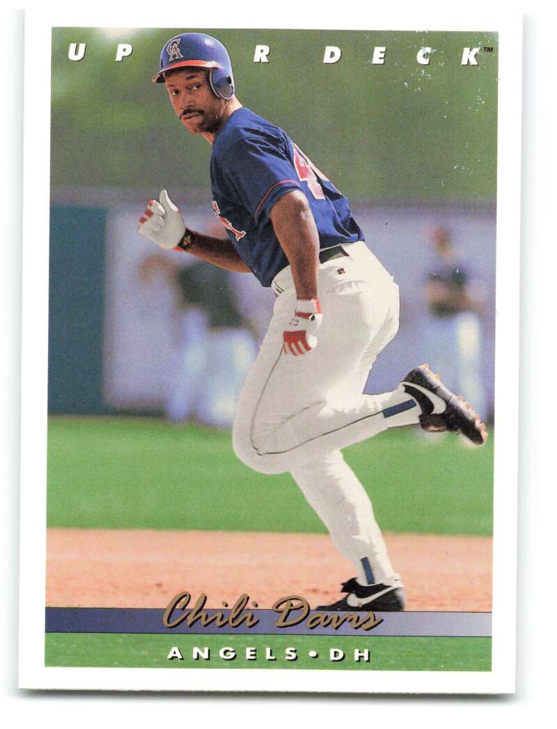 Chili Davis in navy and white uniform running on field for California Angels Upper Deck card