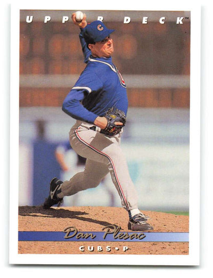 Dan Plesac mid-pitch in Chicago Cubs uniform on 1993 Upper Deck baseball card