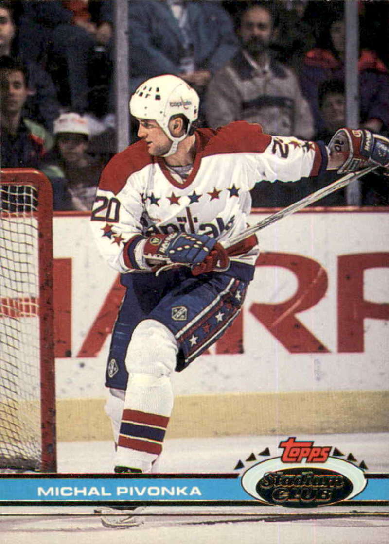 Hockey player in a Washington Capitals jersey skating on ice for Topps Stadium Club card