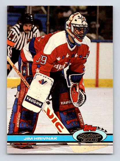 Jim Hrivnak in red and white Washington Capitals gear on a hockey card