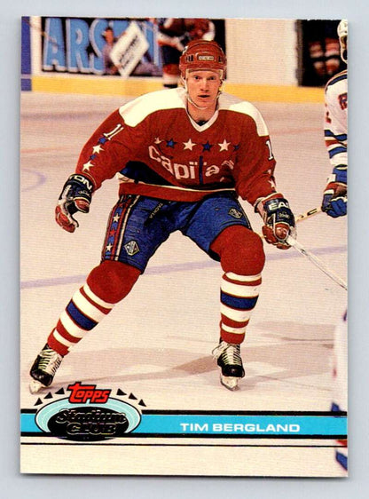 Tim Bergland skating in red Washington Capitals jersey for Topps Stadium Club hockey card