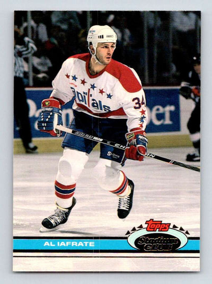 Washington Capitals player skating in white jersey on 1991-92 Topps Stadium Club hockey card