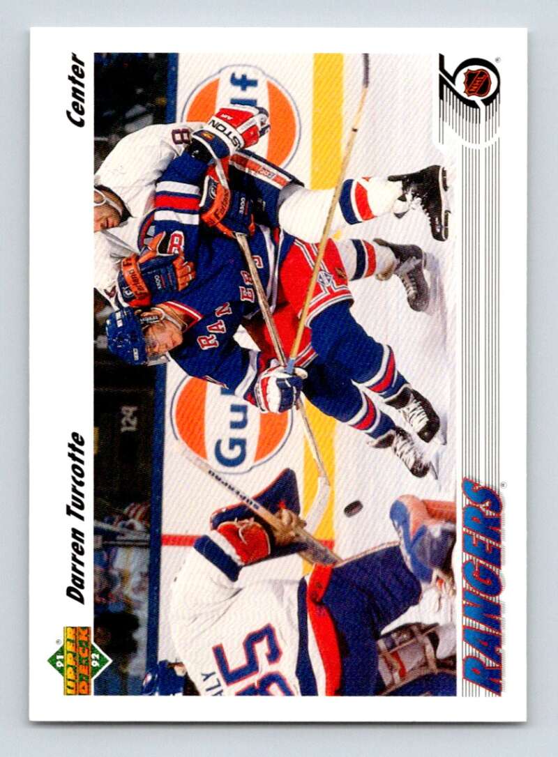 Hockey player Darren Turcotte in New York Rangers uniform on ice, featured on card