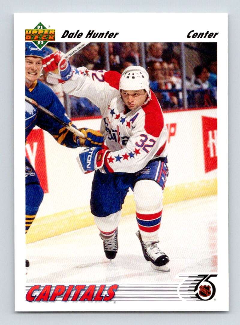 Dale Hunter hockey card from Upper Deck featuring the Washington Capitals in action