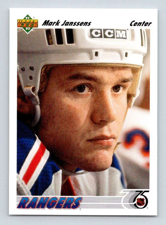 Mark Janssens in New York Rangers uniform on 1991-92 Upper Deck hockey card