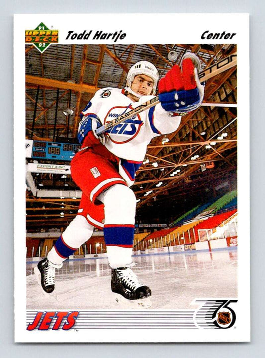 1991-92 Upper Deck #568 Todd Hartje NM-MT RC Rookie Winnipeg Jets Hockey Card Image 1